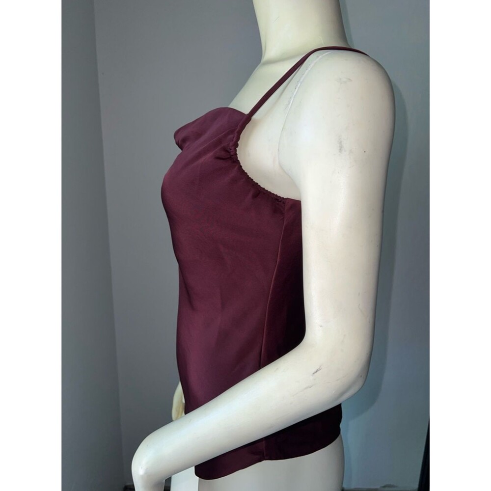 Aritzia Wilfred Burgundy Satin Scoop Neck Y2K Tank Top Camisole. Size Small. - Picture 4 of 6